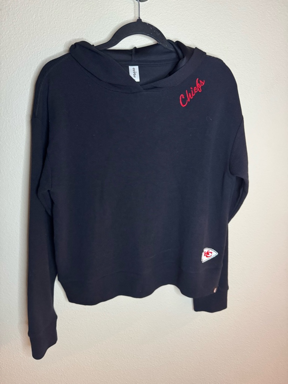 Certo Kansas City Chiefs Hoodie Womens M Black Cropped Waffle NFL Sweatshirt